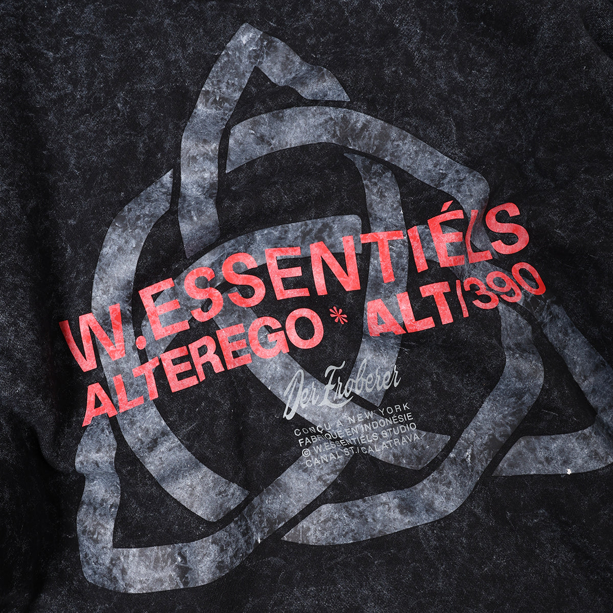 W.Essentiéls x Alter ego Runes Oversize Hoodie Acid Wash Noir Black