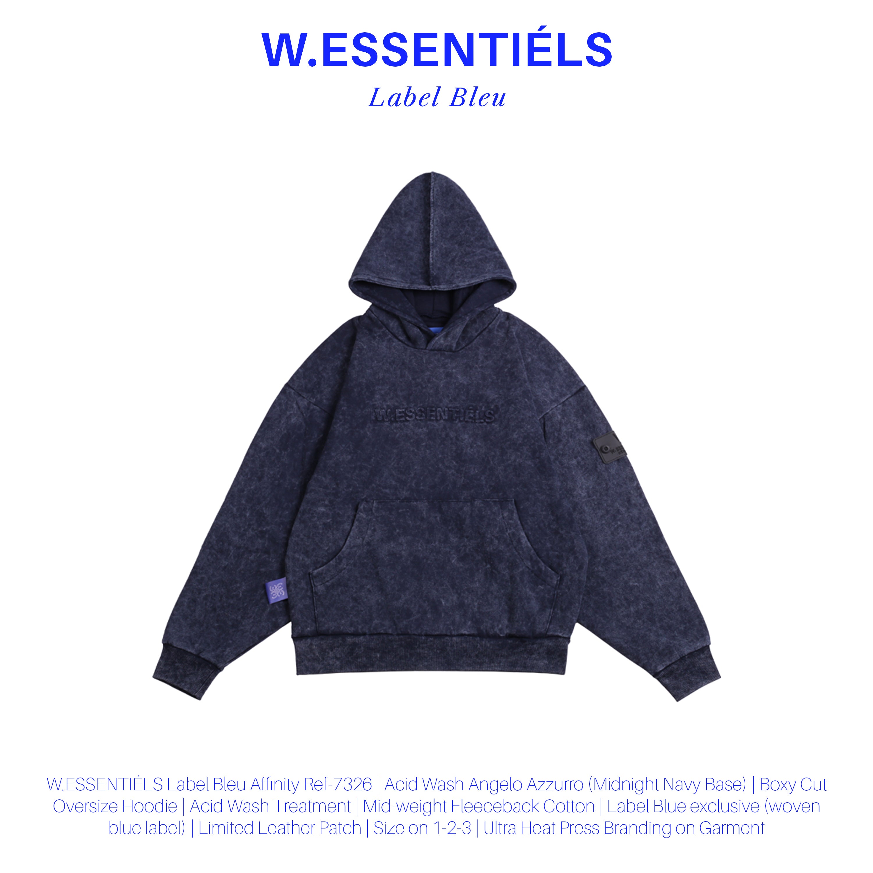 W.Essentiels Label Bleu Affinity Ref-7326 Hoodie Acid Wash Angelo Azzurro (Midnight Navy Base)