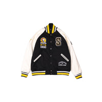 W.Essentiels X Peanuts Collegiate Varsity Jacket Snoopy Noir Black White Yellow