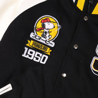 W.Essentiels X Peanuts Collegiate Varsity Jacket Snoopy Noir Black White Yellow