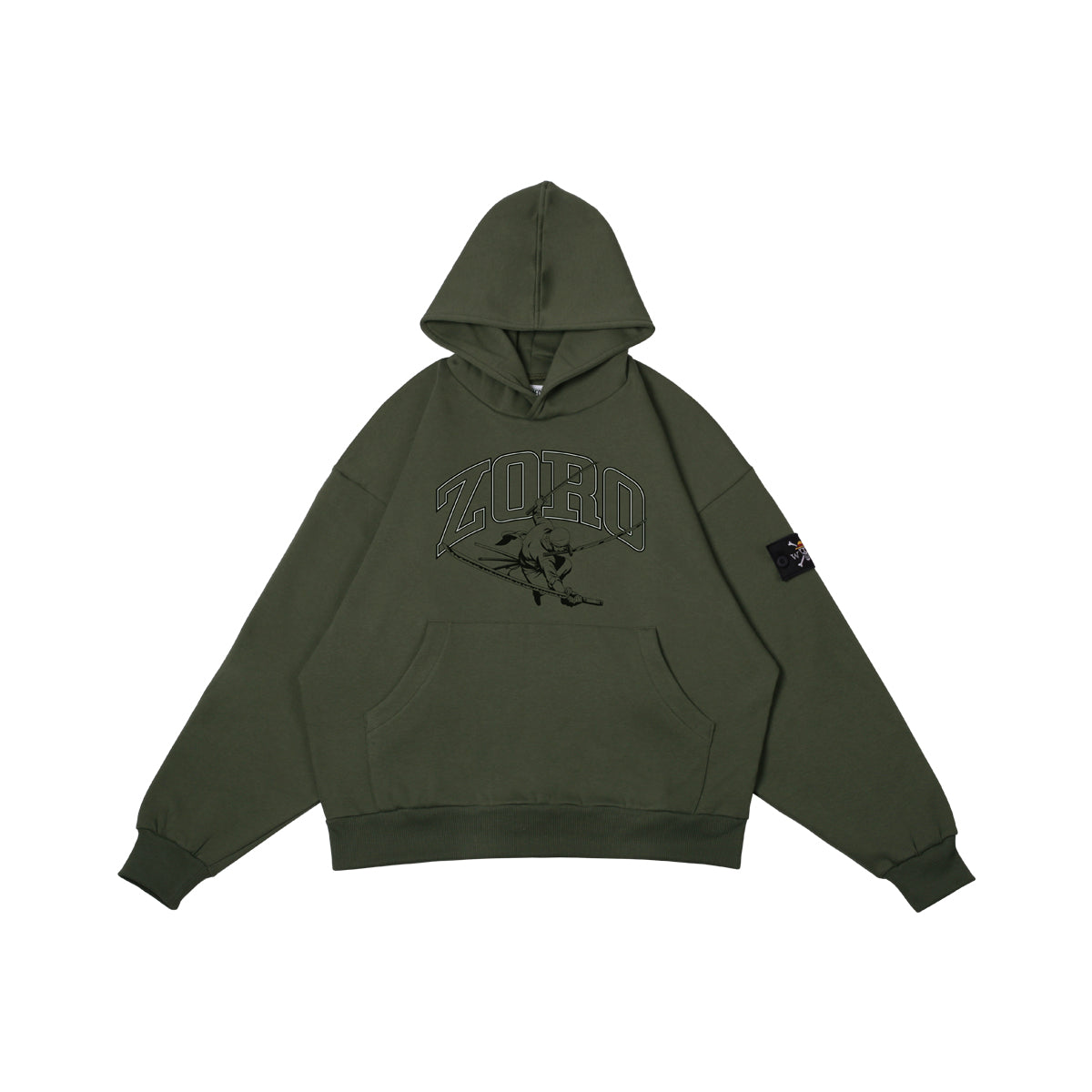 W.Essentiels x One Piece Santoryu Zoro Oversize Hoodie Olive