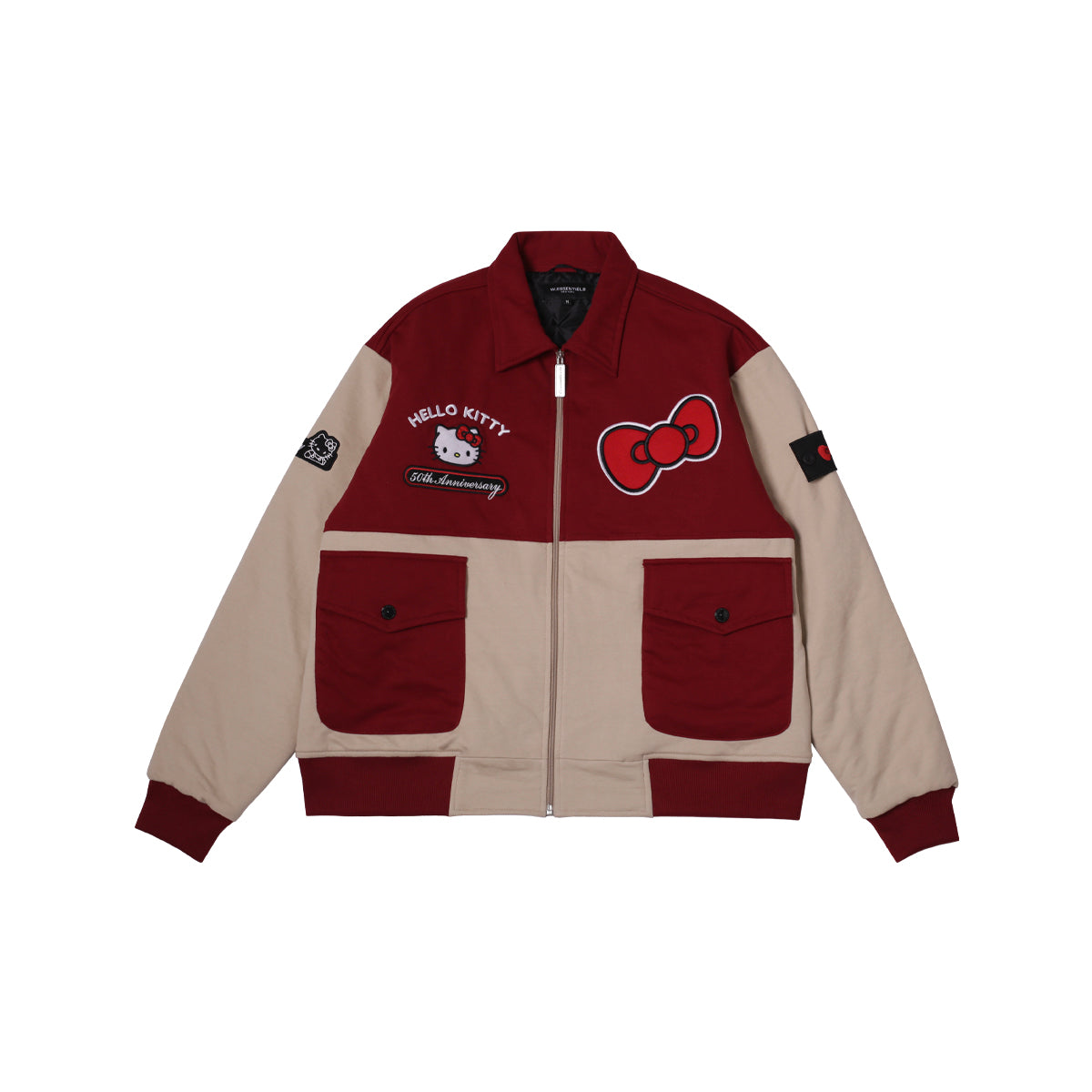 Hellokitty & W.Essentiels Kitty Fifty Collegiate Varsity Jacket Red/Sand