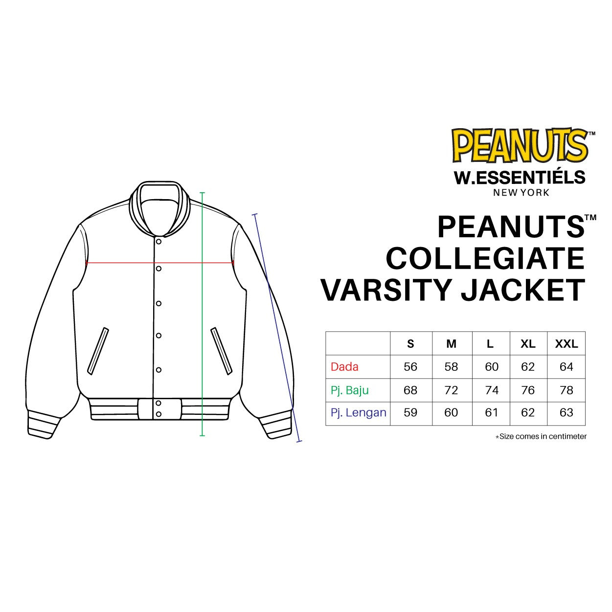 W.Essentiels X Peanuts Collegiate Varsity Jacket Snoopy Noir Black White Yellow