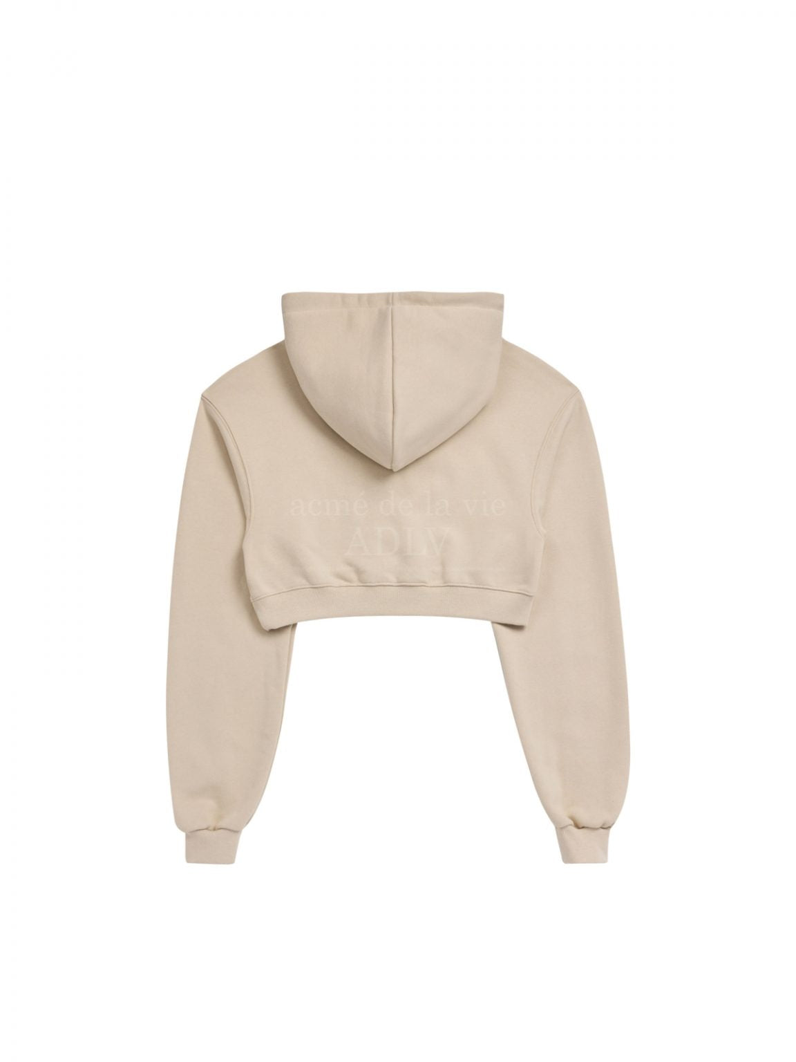 ADLV Curly Logo Emboss Embroidery Crop Top Hoodie Beige