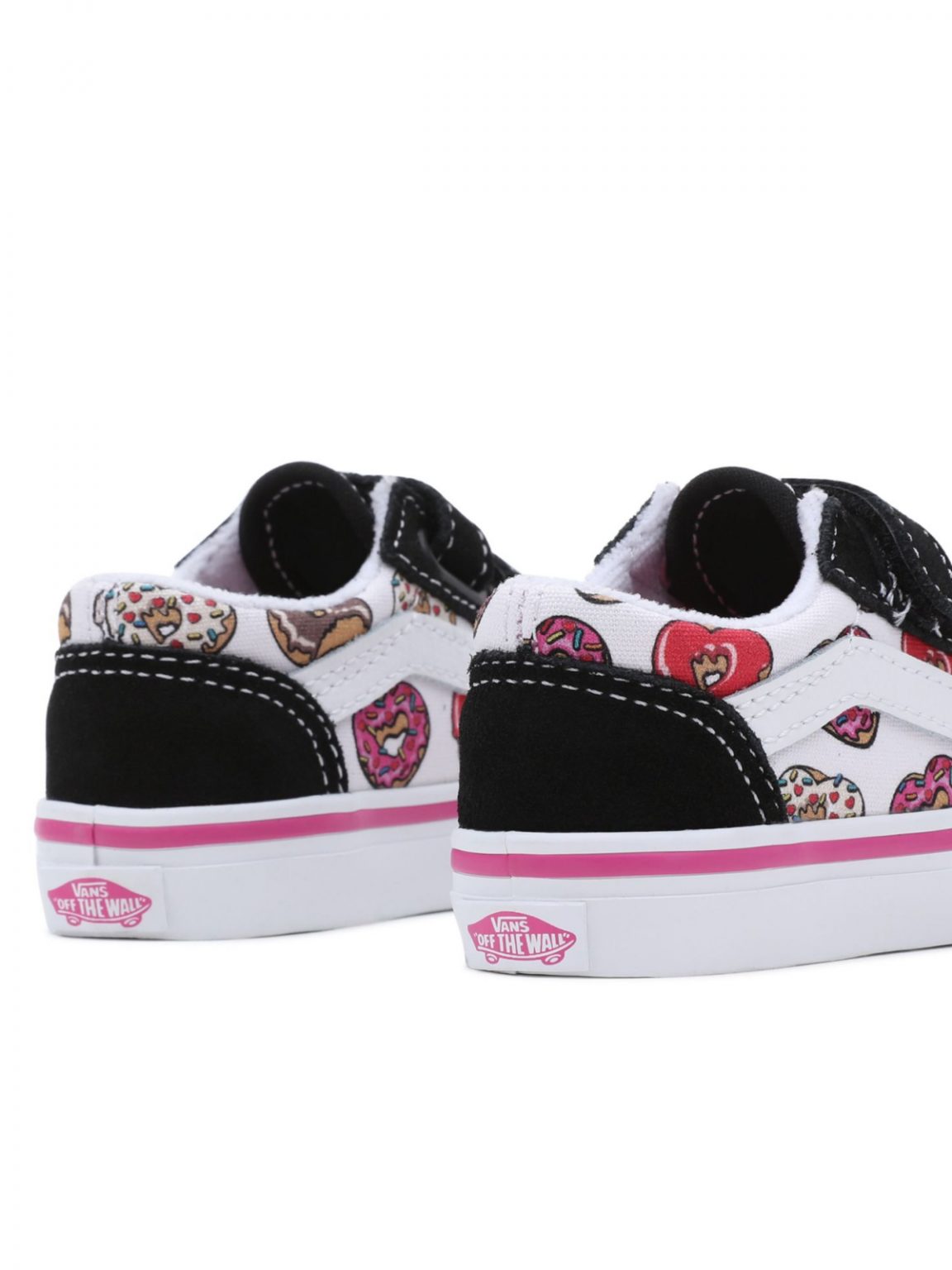 Vans Toddler Old Skool V Hook and Loop Love Shoes Black/Pink (1-4 Years)