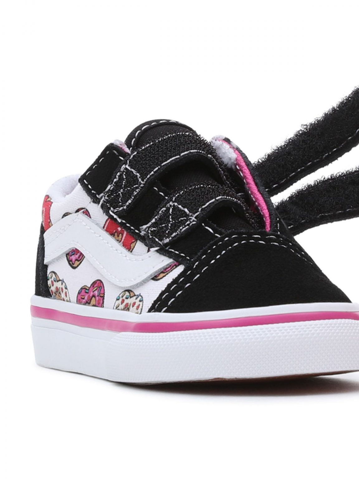 Vans Toddler Old Skool V Hook and Loop Love Shoes Black/Pink (1-4 Years)