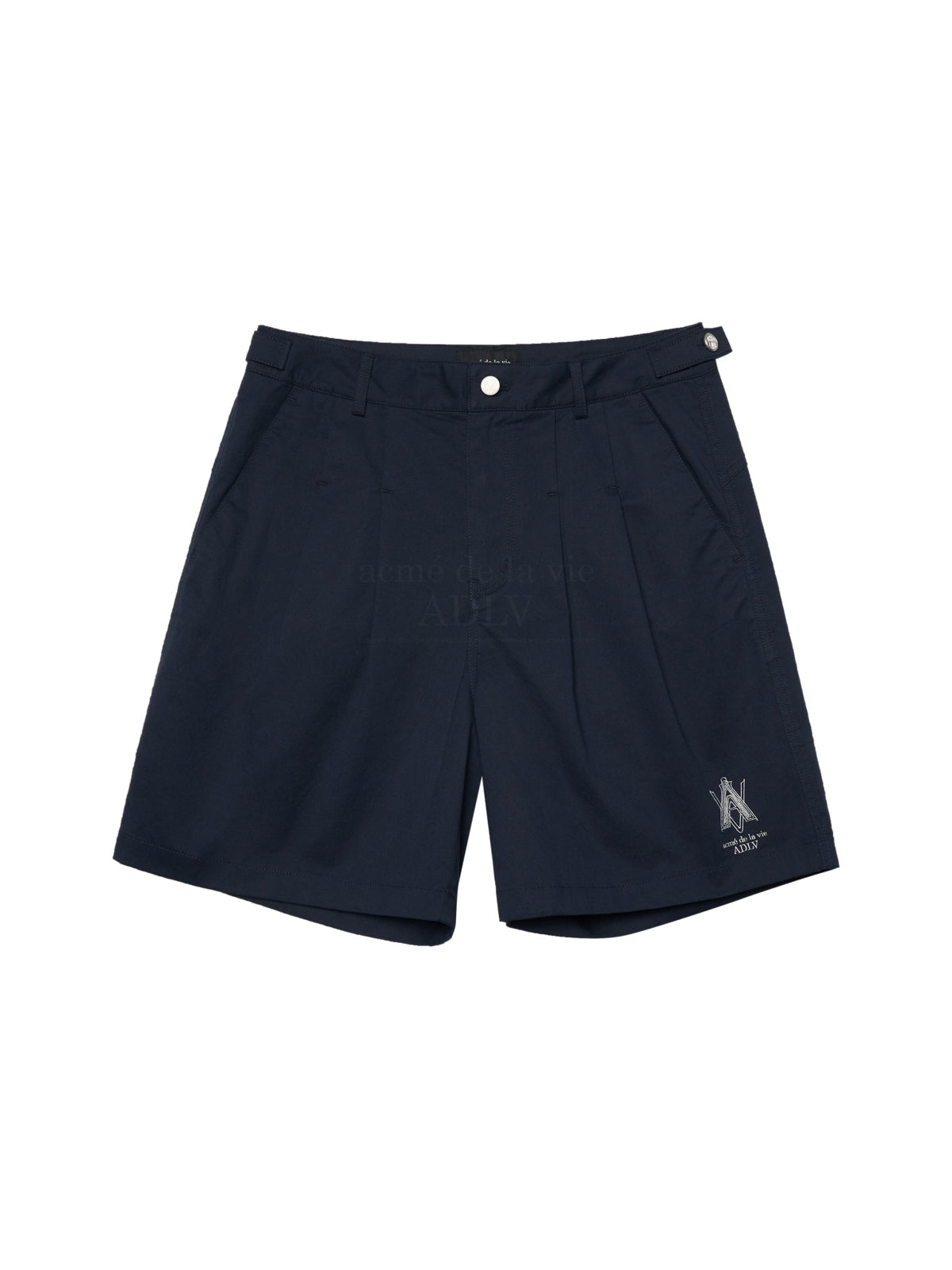 ADLV A Logo Pin Tuck Casual Short Pants Navy